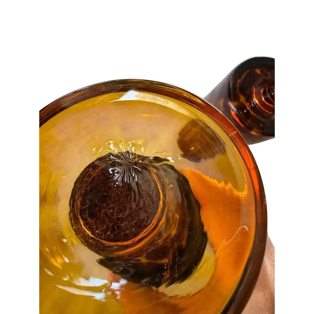 Vintage Amber Glass Goblets (2) Mid Century Modern Stemware Retro Drinkware READ